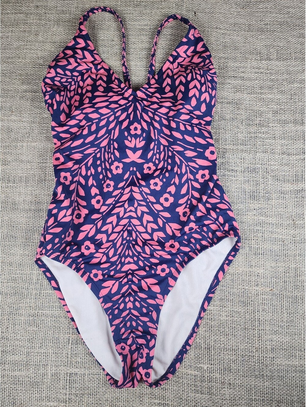 Kona Sol Floral Geometric Print One Piece Swimsuit Medium